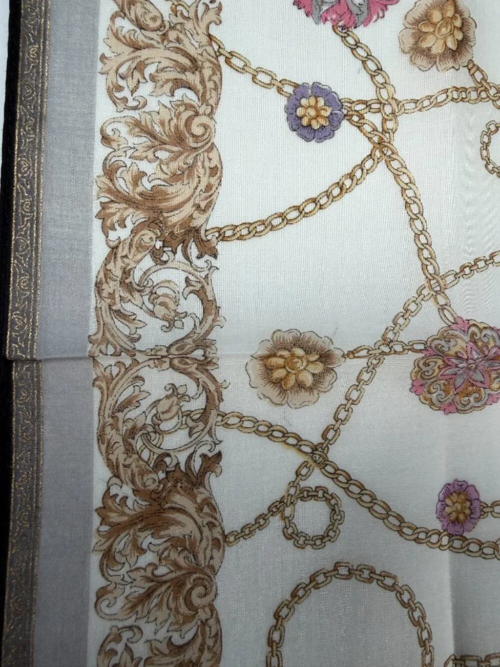 NWT Vintage Celine Floral Chain Lightweight Cotton Scarf 18